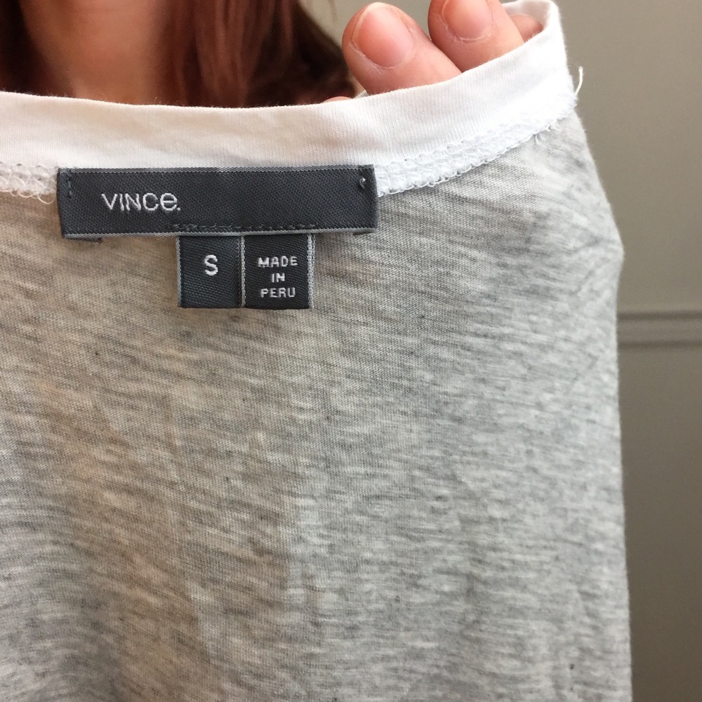 VINCE White Gray Color Block T-Shirt Blouse Top - Picture 3 of 8
